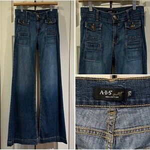 *RARE* VTG ABS Allen Schwartz Mid Rise Wide Leg Patch Pocket Trouser Jeans Y2K